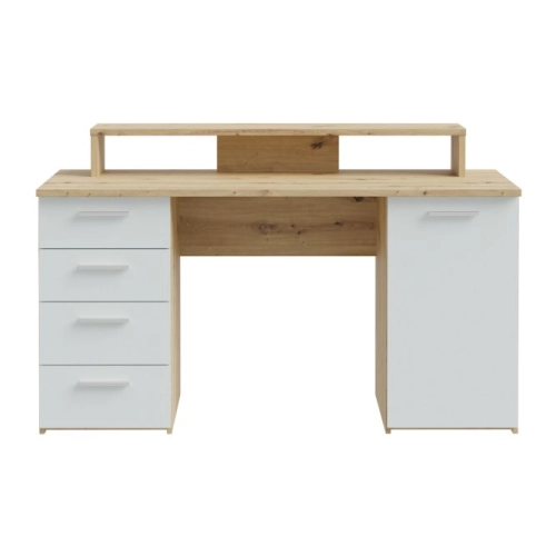 Biurko 145x60 cm z nadstawką na monitor Secret Grey/Dąb Artisan